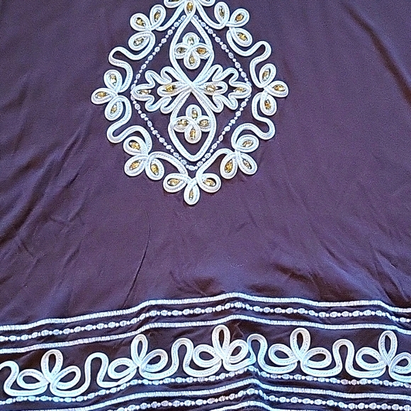 NWOT Stunning Bodycon Maxi-Dress, Chocolate w/Cream Embroidery, Crystals, M - Picture 14 of 16